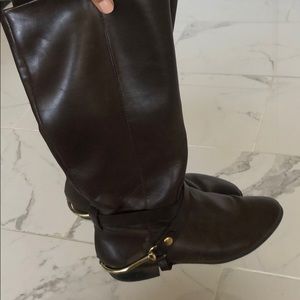 Brown leather high boots